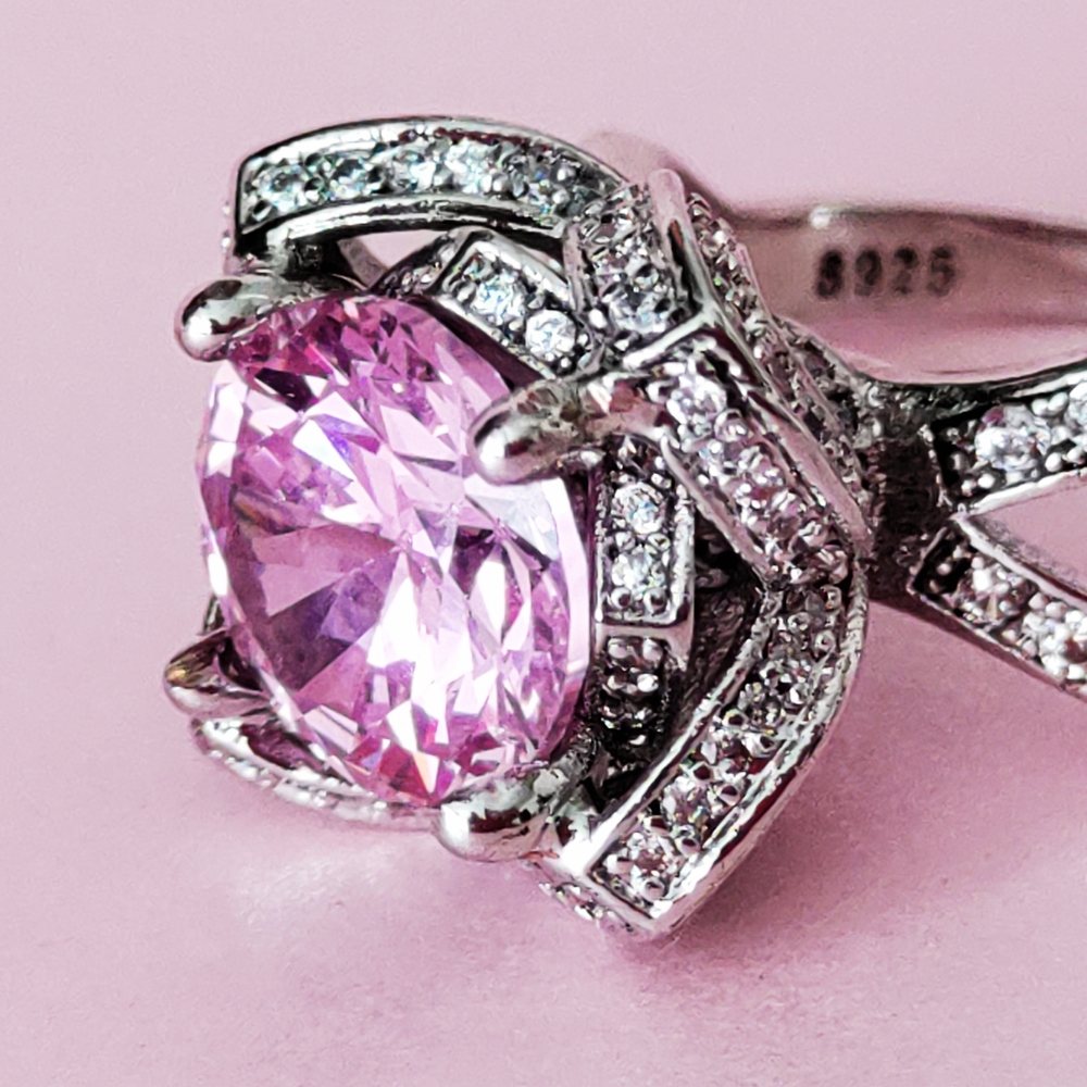 Sterling Silver S925 Ring with Well‑Cut Pink CZ – Size US 7 (UK O)